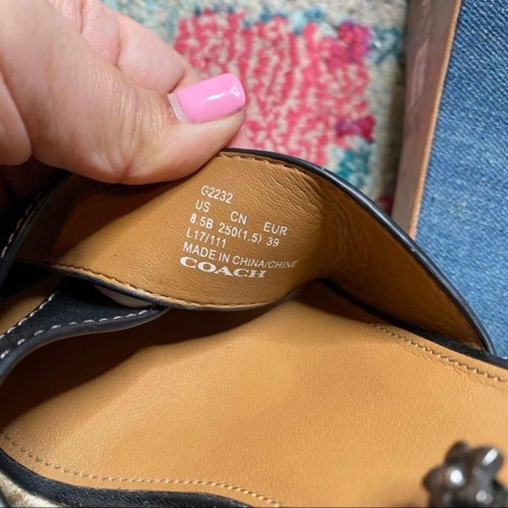 Coach Eaton Black Leather Denim Wedge Sandals Size 8.5 - Picture 11 of 13